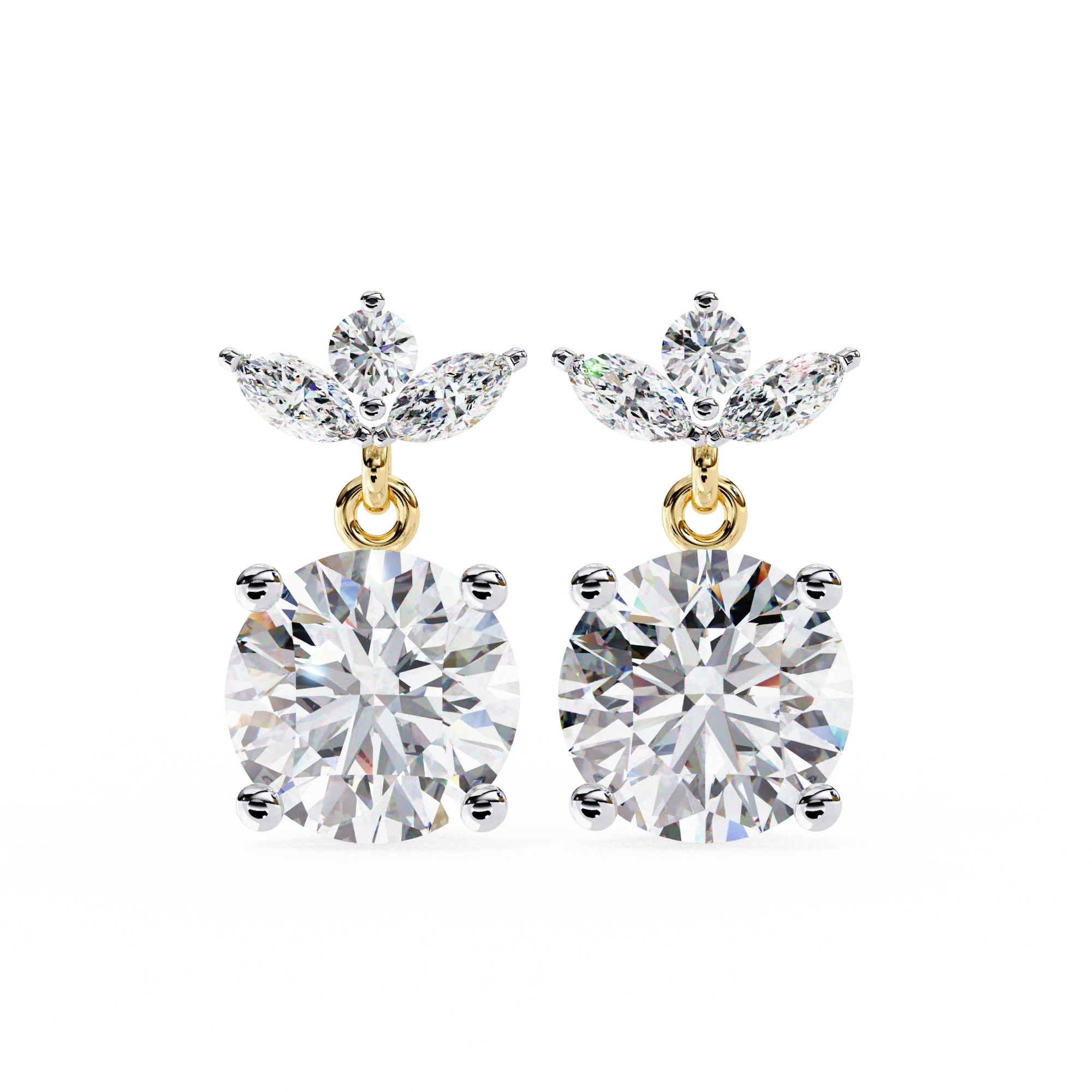 2.04 Carat Diamond Drop Earrings Floral Marquise Dangle Design Lab Diamond