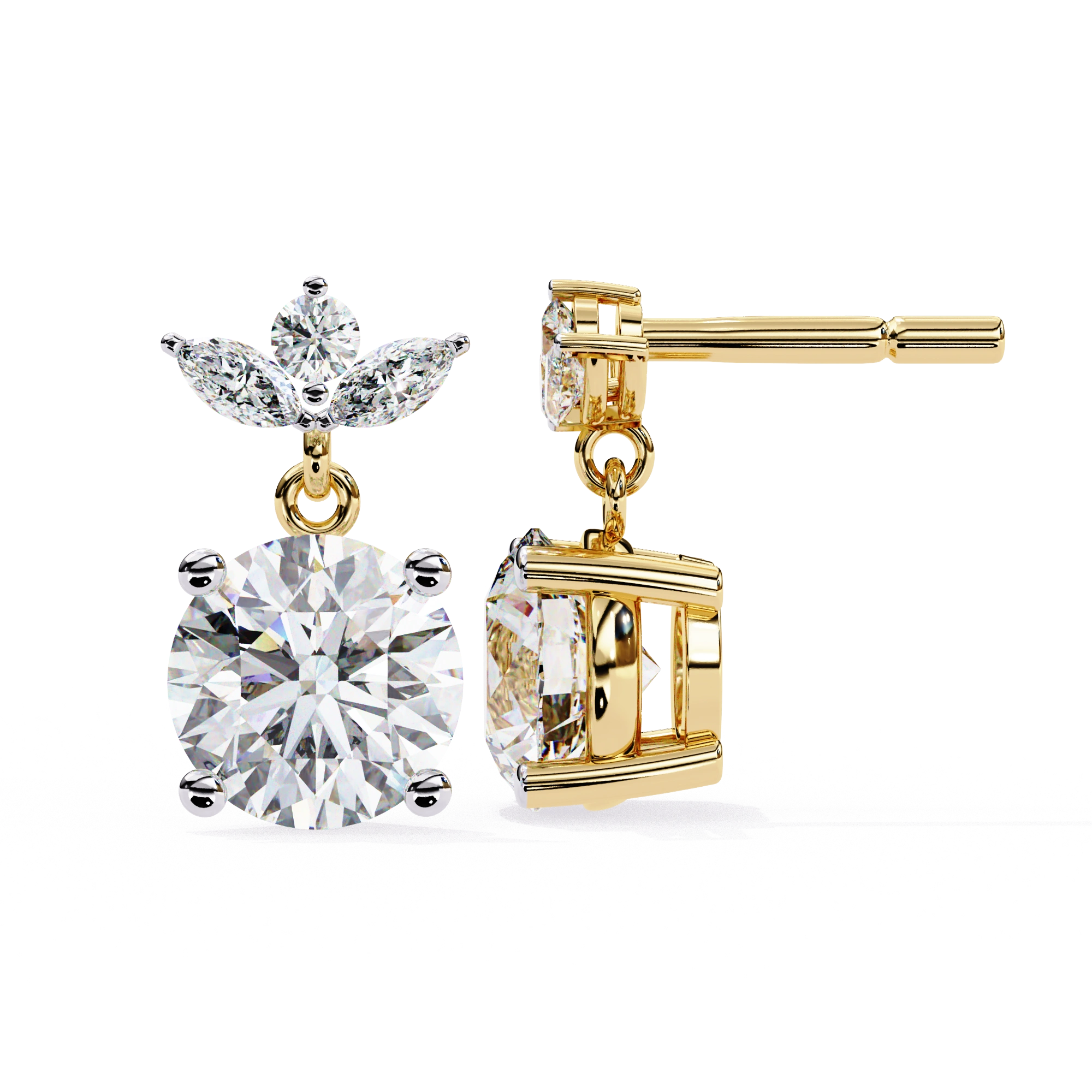 2.04 Carat Diamond Drop Earrings Floral Marquise Dangle Design