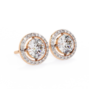 2 Carat Halo Set Diamond Stud Earrings in Platinum with Gold Option