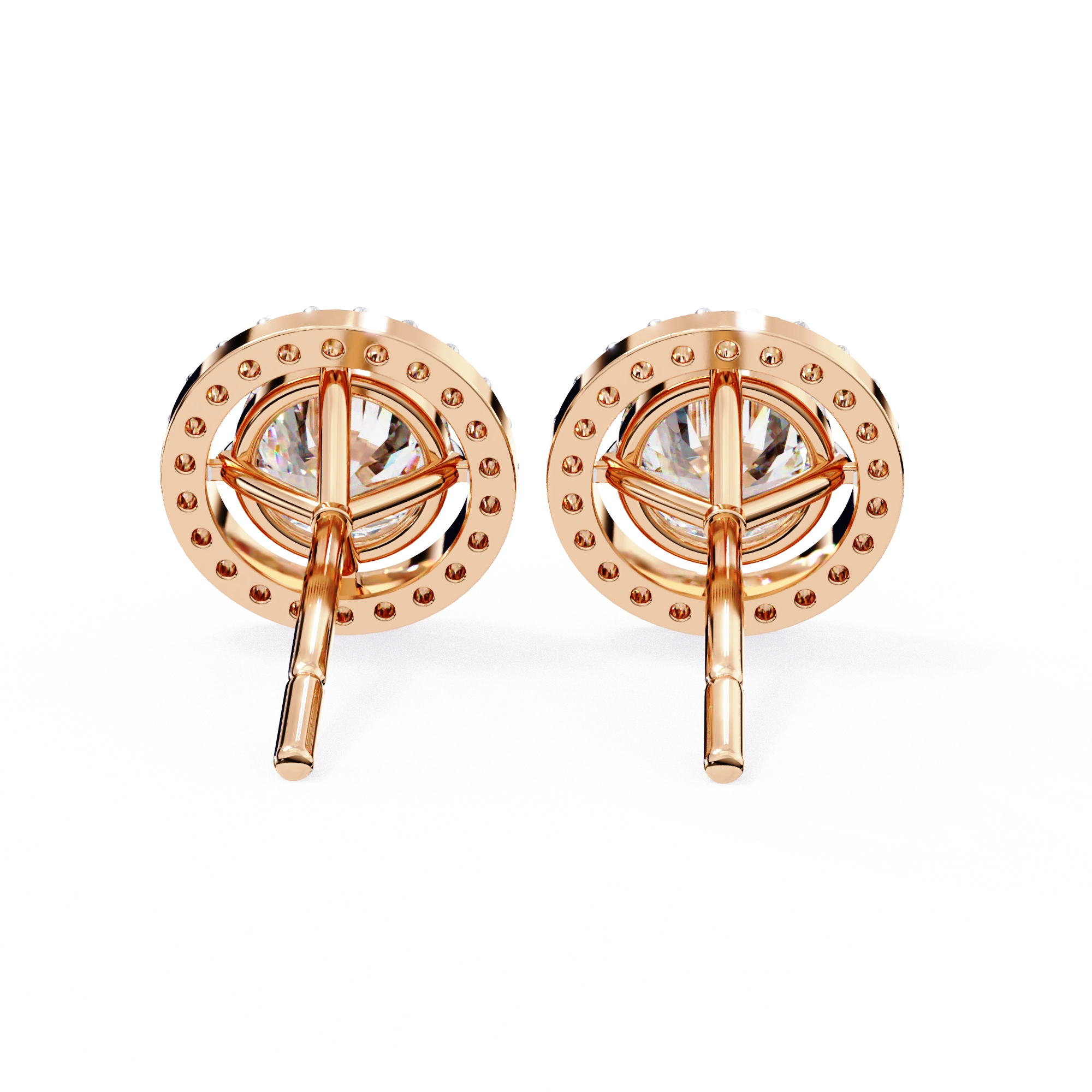 2 Carat Halo Set Diamond Stud Earrings in Platinum with Gold Option