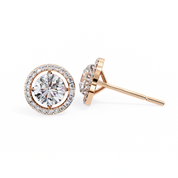 2 Carat Halo Set Diamond Stud Earrings in Platinum with Gold Option
