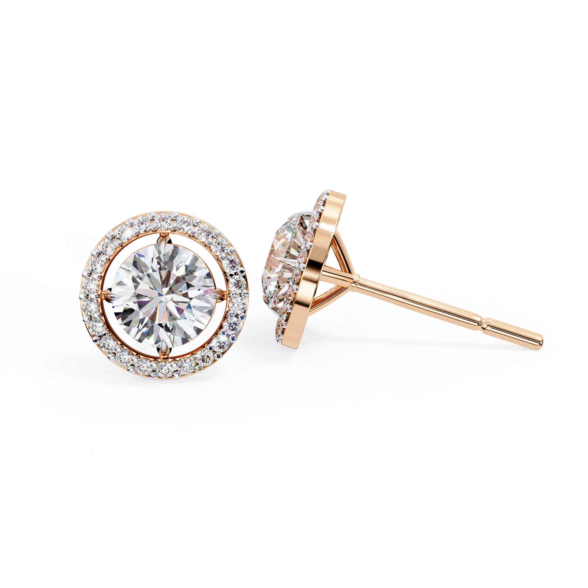 2 Carat Halo Set Diamond Stud Earrings in Platinum with Gold Option