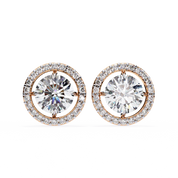 2 Carat Halo Set Diamond Stud Earrings in Platinum with Gold Option Lab Diamond
