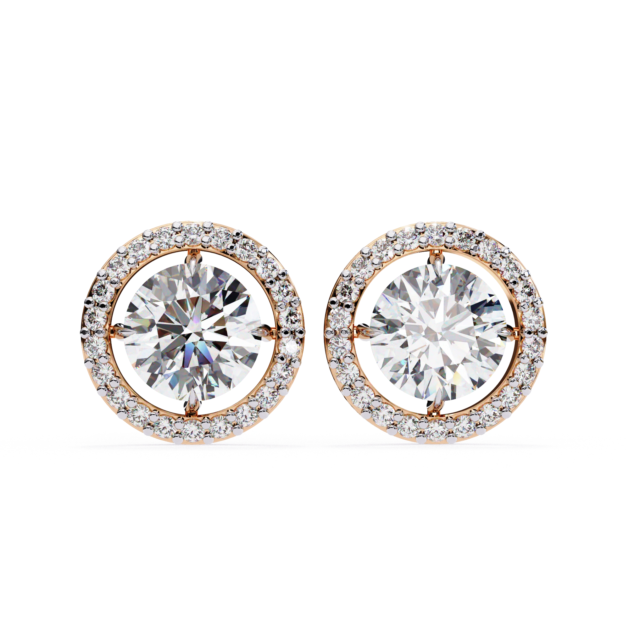 2 Carat Halo Set Diamond Stud Earrings in Platinum with Gold Option Lab Diamond