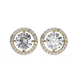 2 Carat Halo Set Diamond Stud Earrings in Platinum with Gold Option