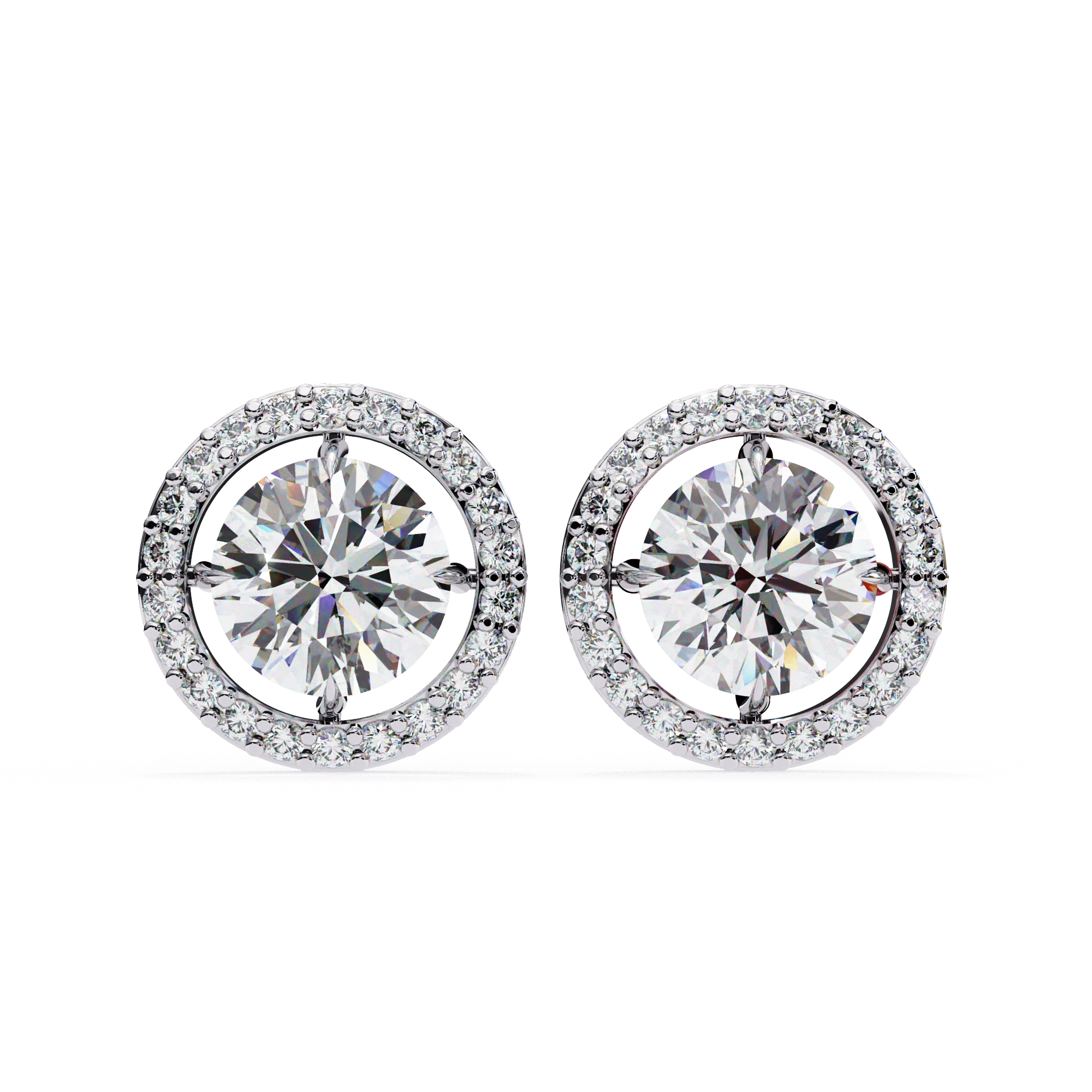 2 Carat Halo Set Diamond Stud Earrings in Platinum with Gold Option Lab Diamond