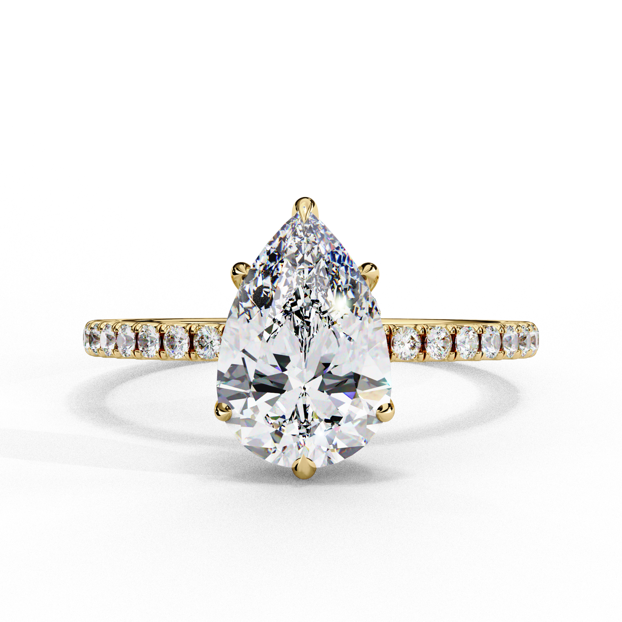 Pear Shape Hidden Halo Lab Diamond Engagement Ring 18K Yellow Gold Lab Diamond Engagement Rings