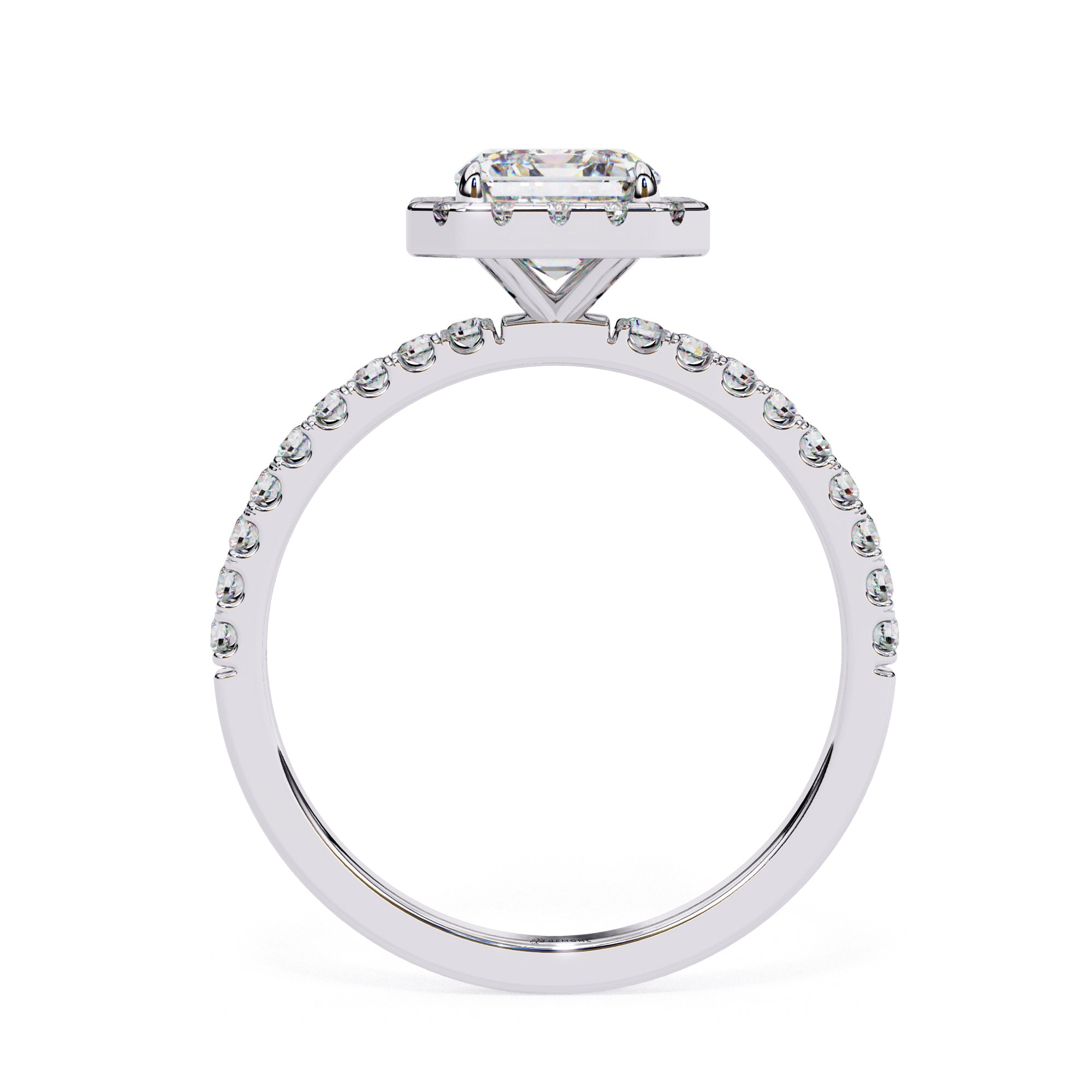 Radiant Shaped Synthetic Diamond Halo Engagement Ring Lab Diamond Engagement Rings