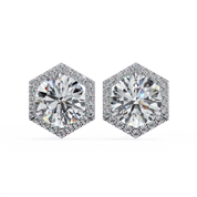 2.1 Carat Round Diamond Earrings Hexagon Halo Design Lab Diamond