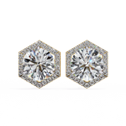 2.1 Carat Round Diamond Earrings Hexagon Halo Design Lab Diamond