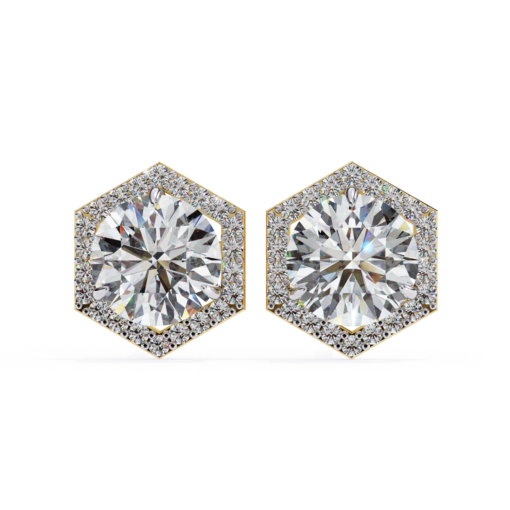 2.1 Carat Round Diamond Earrings Hexagon Halo Design Lab Diamond