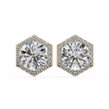 2.1 Carat Round Diamond Earrings Hexagon Halo Design