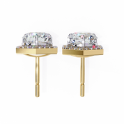 2.1 Carat Round Diamond Earrings Hexagon Halo Design