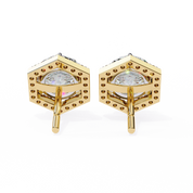 2.1 Carat Round Diamond Earrings Hexagon Halo Design