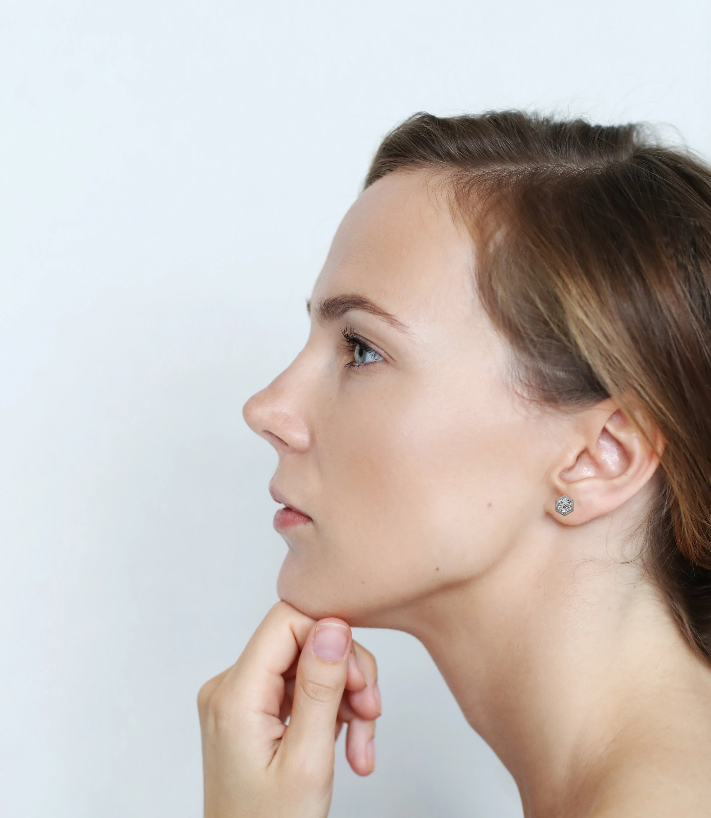 2.1 Carat Round Diamond Earrings Hexagon Halo Design