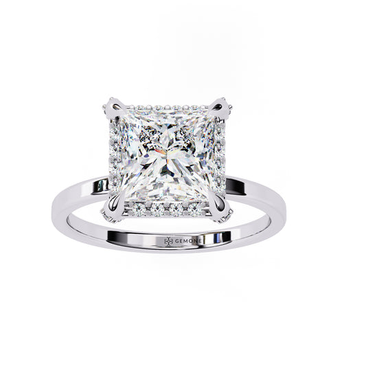 2.20 Carat Princess Cut Halo Lab Diamond Engagement Ring In White Gold