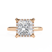 2.26 Carat Princess Cut Halo Lab Created Diamond Ring 18K Rose Gold Lab Diamond Engagement Rings