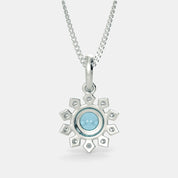 2.20 Carat Round Blue Floral Lab Diamond Pendant in White Gold