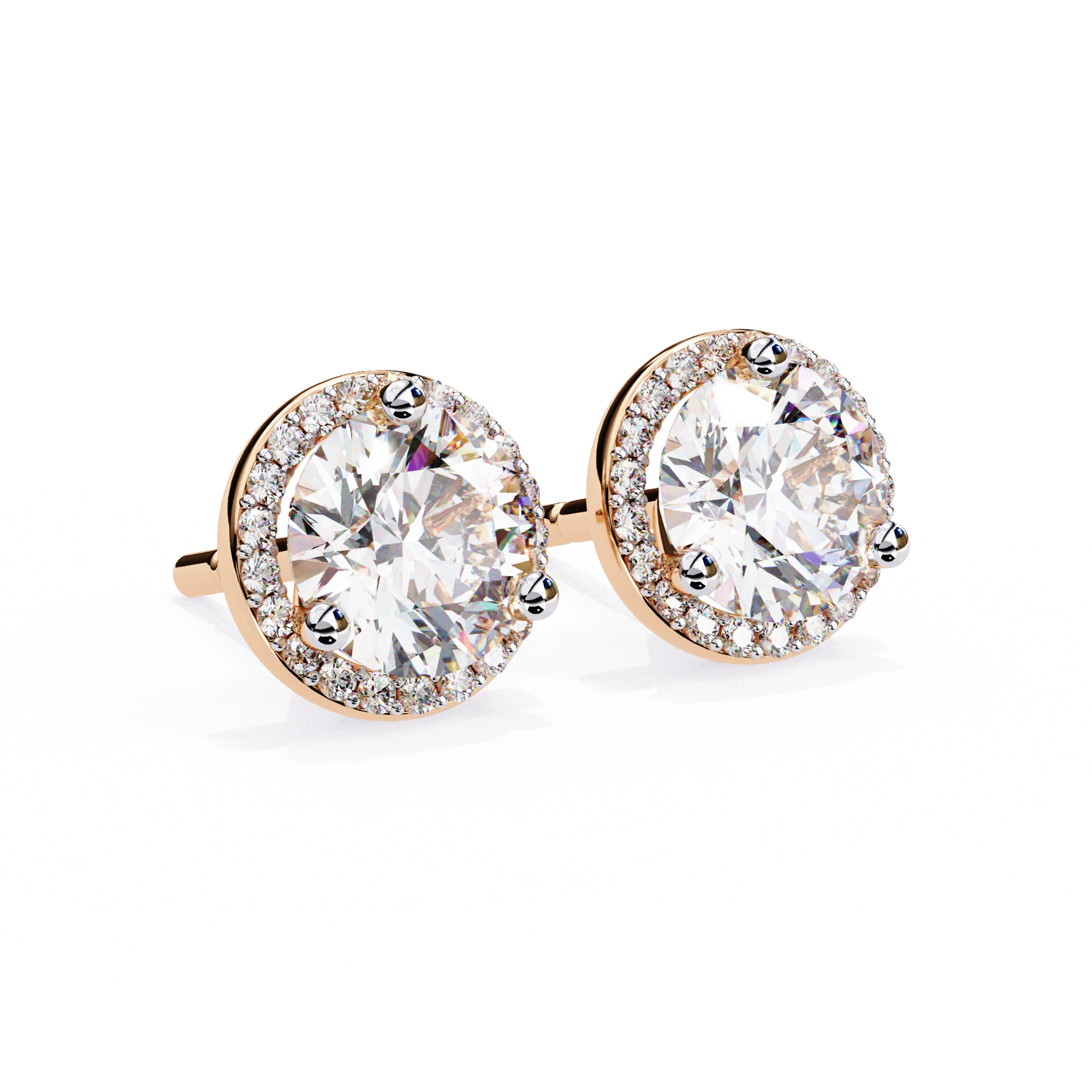 2.2 Ct. Round Halo Diamond Stud Earrings Women's Classic Bezel Look