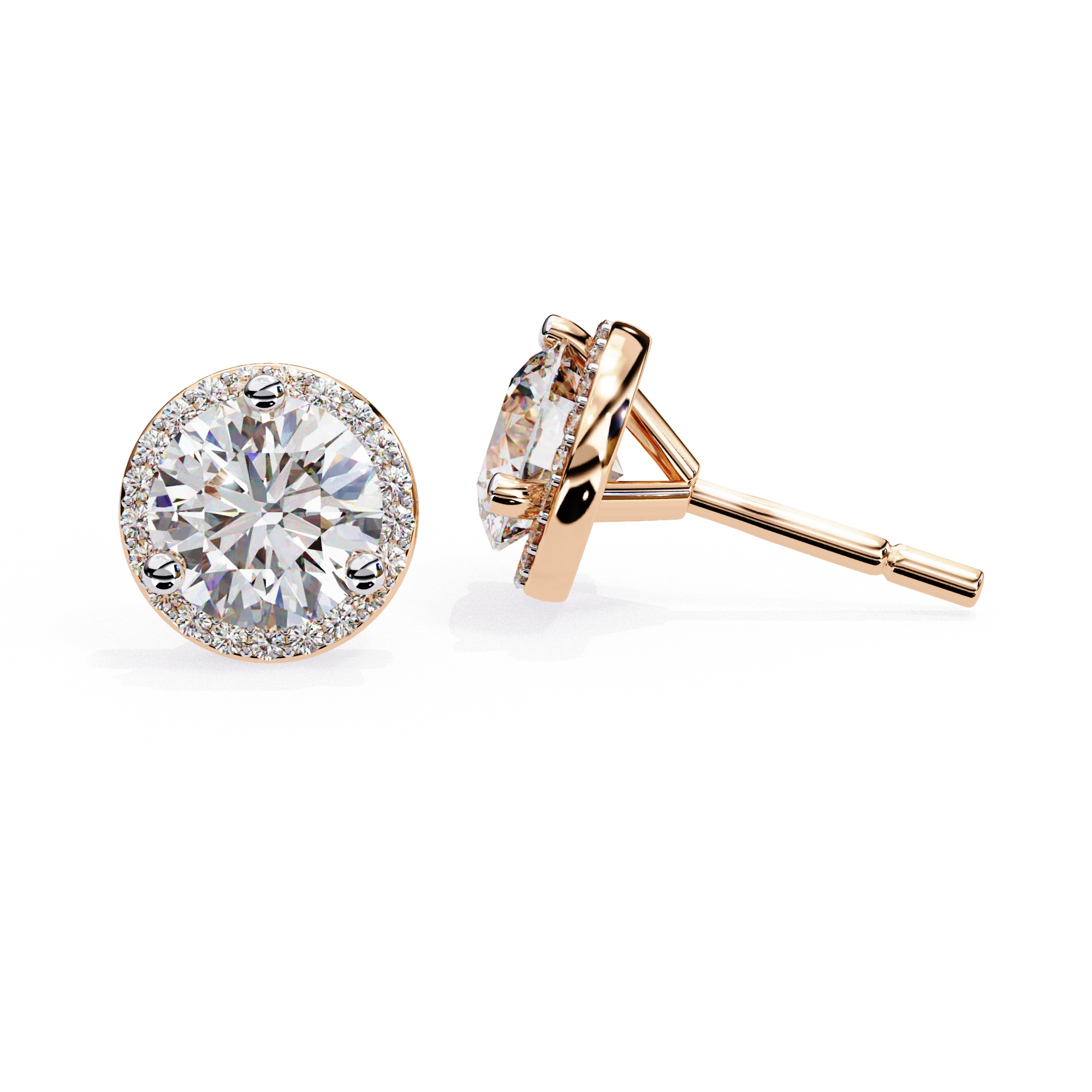 2.2 Ct. Round Halo Diamond Stud Earrings Women's Classic Bezel Look