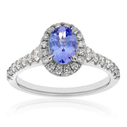 2.30 Carat Oval Tanzanite Gemstone 4 Prong Setting Halo Ring