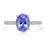 2.30 Ct Oval Tanzanite Gemstone 4 Prong Setting Hidden Halo Ring