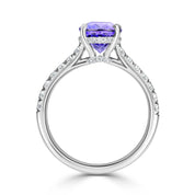 2.30 Ct Oval Tanzanite Gemstone 4 Prong Setting Hidden Halo Ring