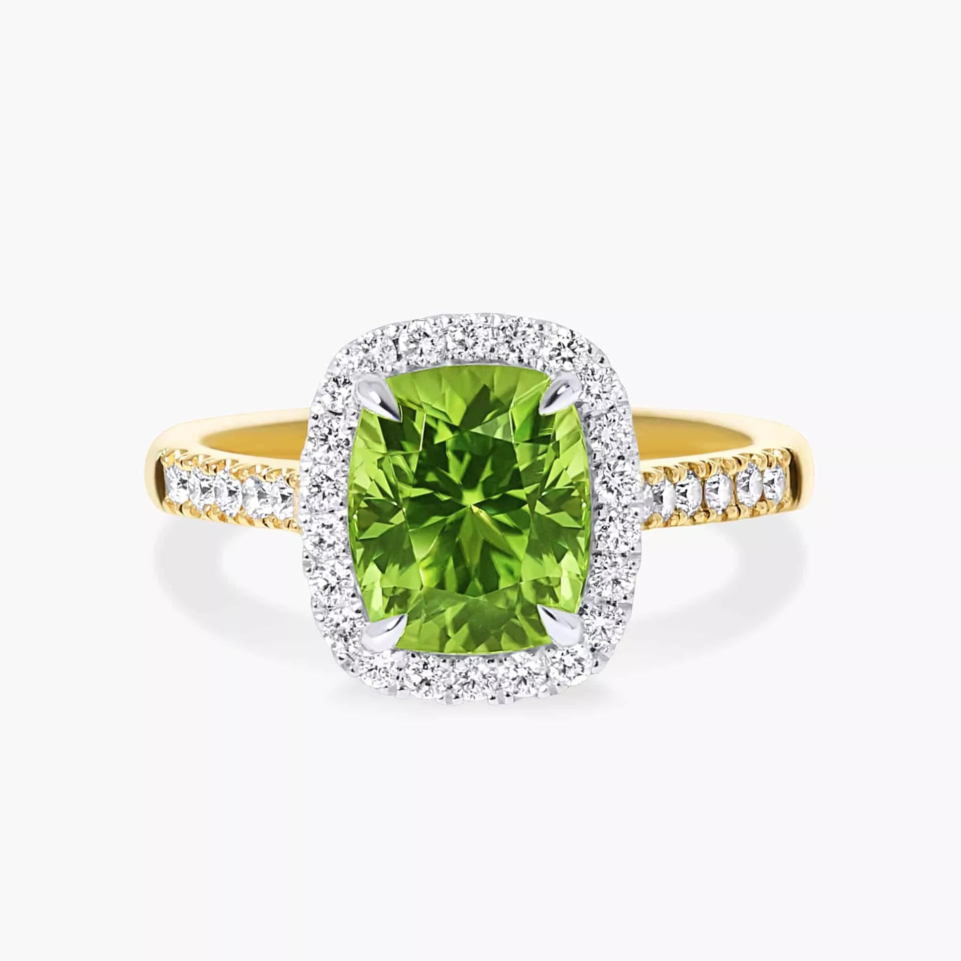2.50 Ct Cushion Cut Prong Set Peridot Halo Gemstone Engagement Ring