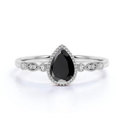 2.5 Ct Pear Cut Diamond Bezel Setting Black Diamond Rings Black Diamond Engagement Ring