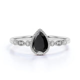 2.5 Ct Pear Cut Diamond Bezel Setting Black Diamond Rings