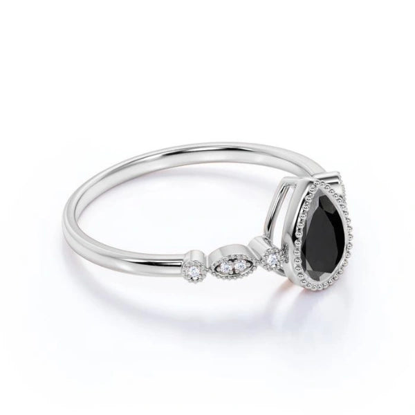 2.5 Ct Pear Cut Diamond Bezel Setting Black Diamond Rings Black Diamond Engagement Ring