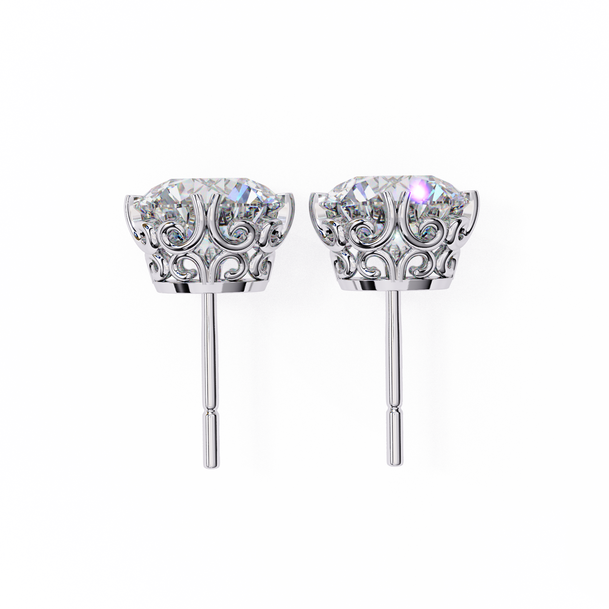 Filigree Lab Grown Diamond Stud Earrings