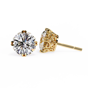 Filigree Lab Grown Diamond Stud Earrings 18K Yellow Gold