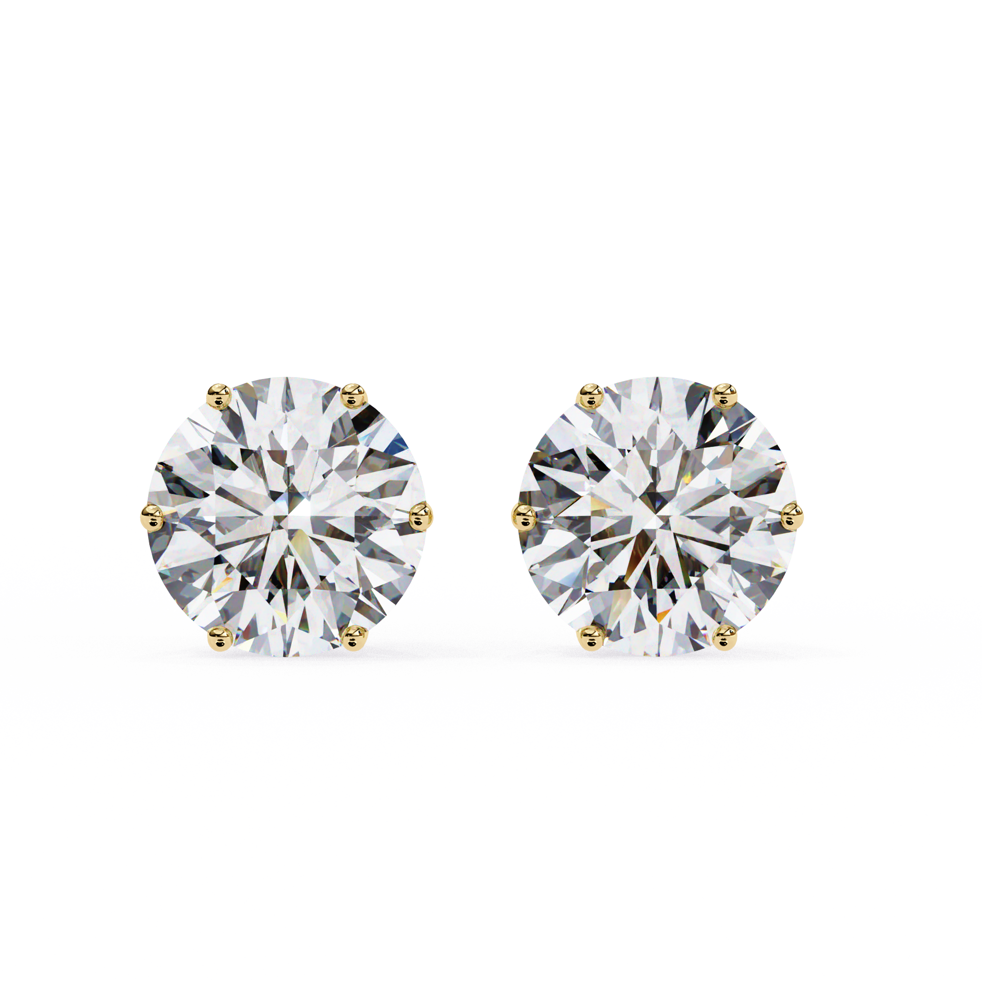 2.60 Carat Round Lab Grown Diamond Stud Earrings 18K Yellow Gold