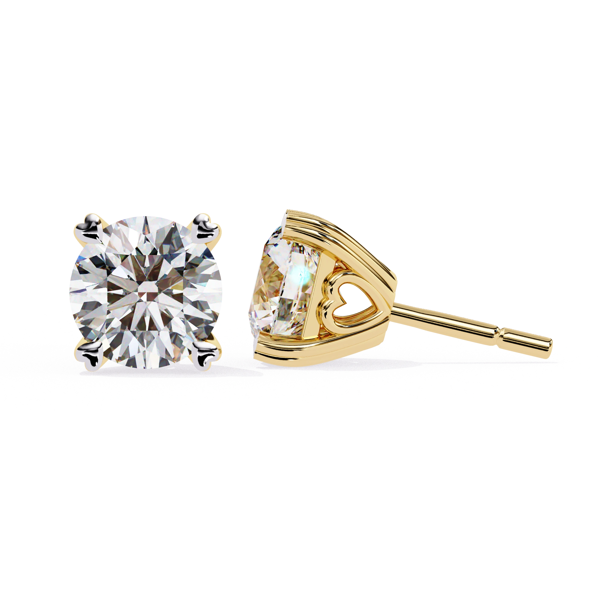 2.60 Carat Diamond Earrings Studs With Heart Basket Flat Back Design