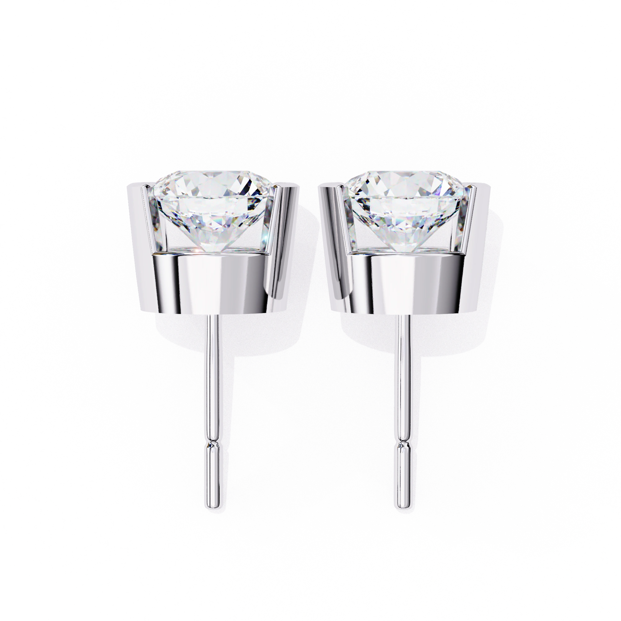 2.50 Carat Round Bezel Set Diamond Stud Earrings