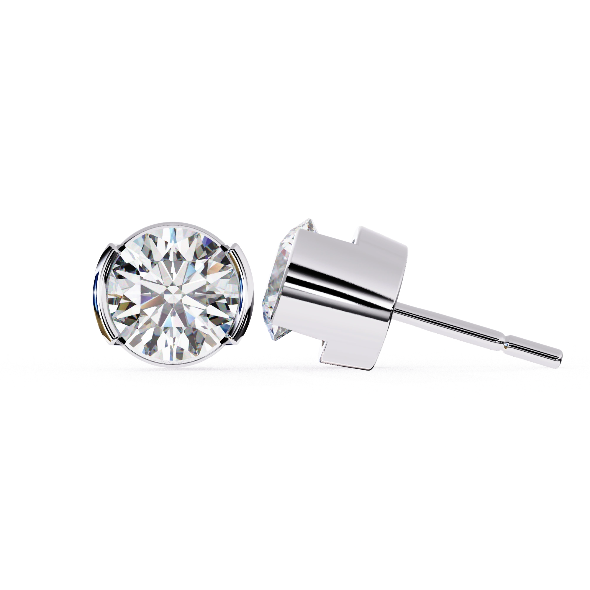 2.50 Carat Round Bezel Set Diamond Stud Earrings