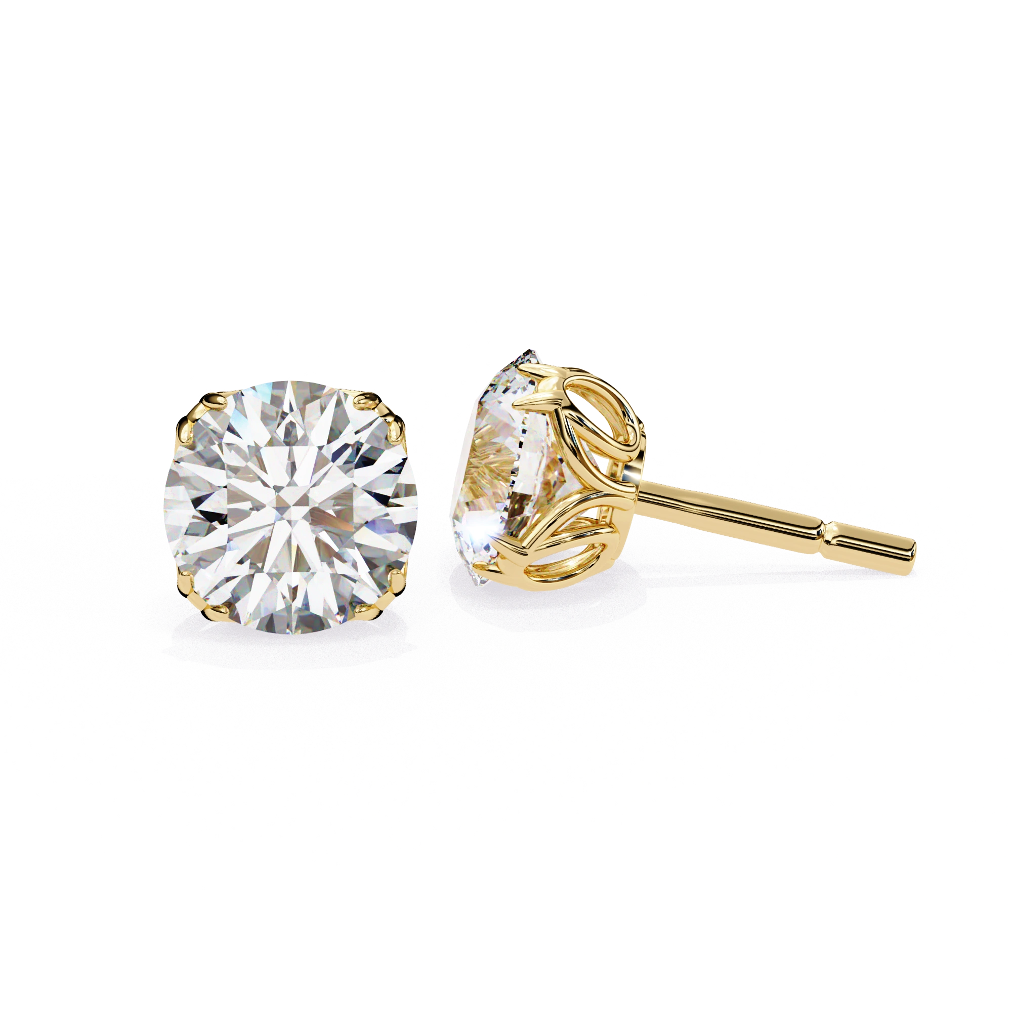 2.50 Carat Round Diamond Stud Earrings with Double Prong Settings