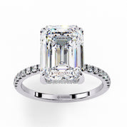 Emerald Cut Synthetic Diamond Hidden Halo Engagement Ring Lab Diamond Engagement Rings