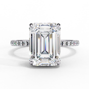 Emerald Cut Synthetic Diamond Hidden Halo Engagement Ring Lab Diamond Engagement Rings