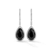 23.90 Tcw Pear Shape Drop Dangle Black Diamond Earrings