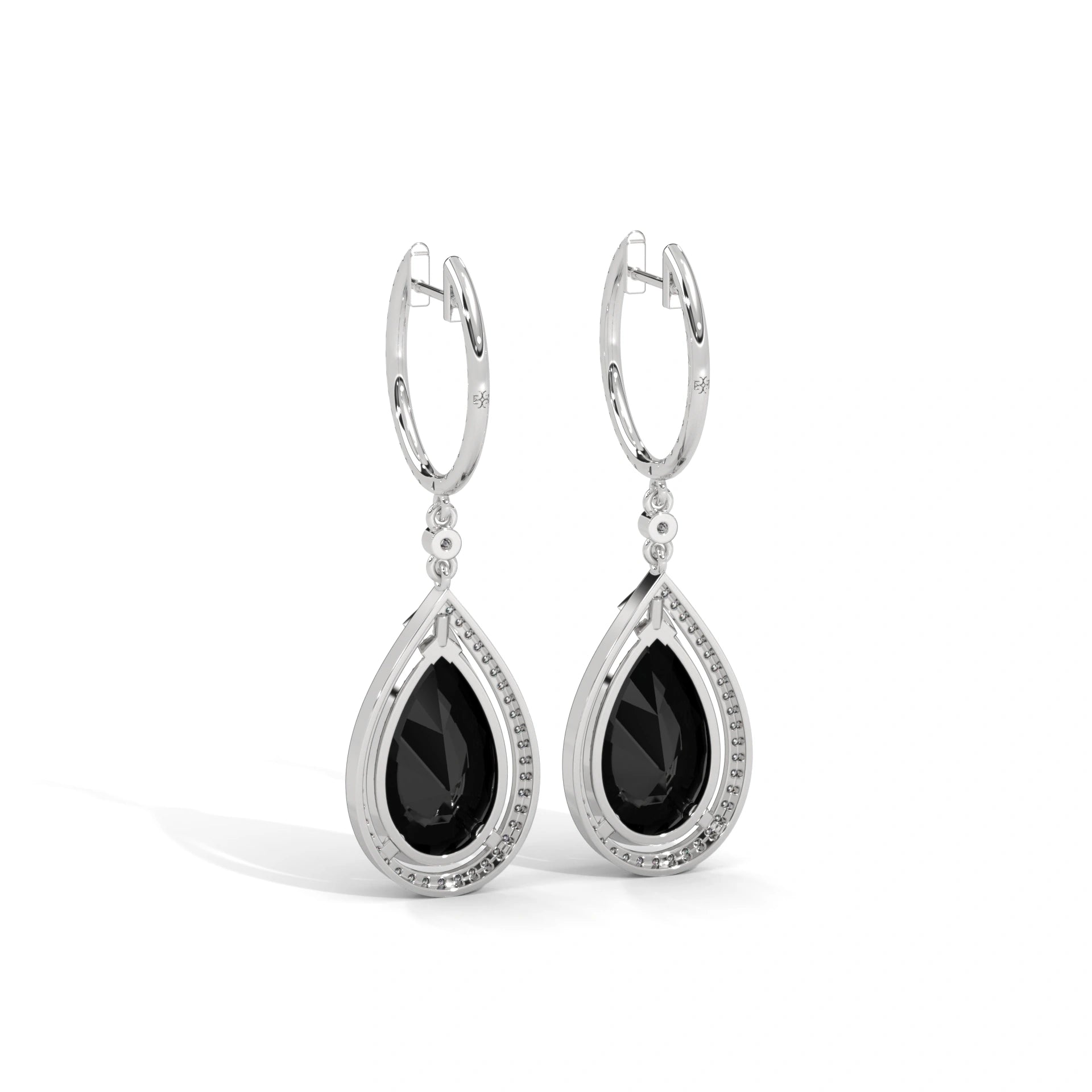 23.90 Tcw Pear Shape Drop Dangle Black Diamond Earrings