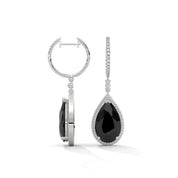 23.90 Tcw Pear Shape Drop Dangle Black Diamond Earrings