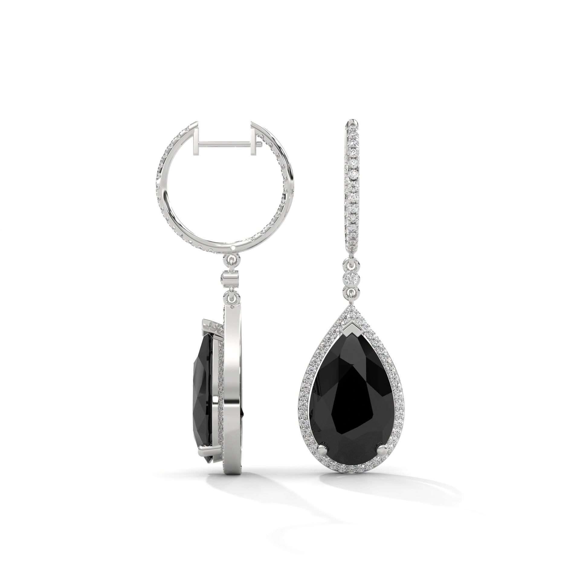 23.90 Tcw Pear Shape Drop Dangle Black Diamond Earrings