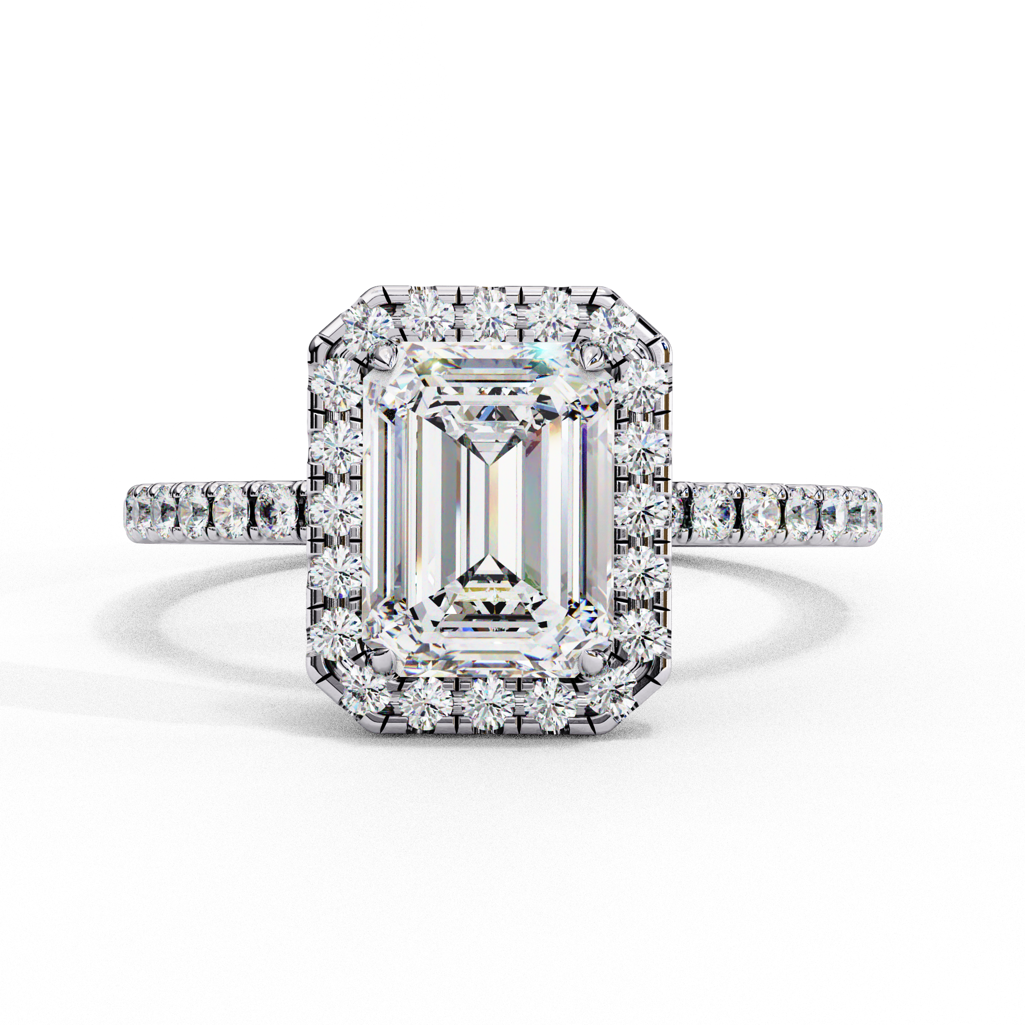 2.17 Carat Halo Emerald Lab Diamond Engagement Ring 18K White Gold Lab Diamond Engagement Rings