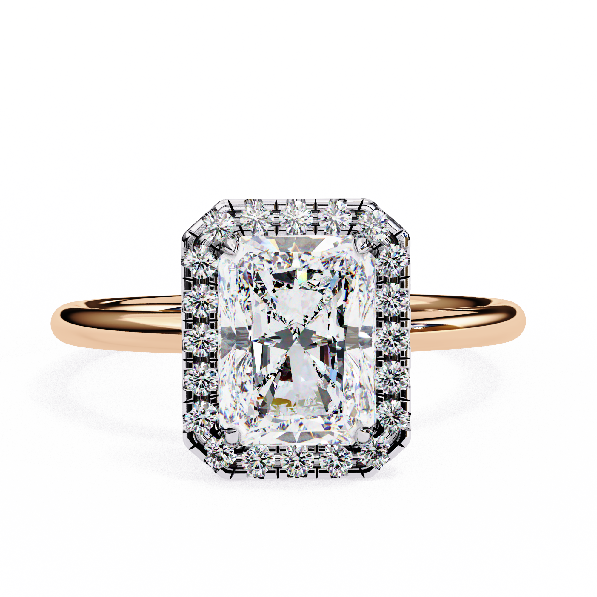 2.18 Ct Wt Radiant Cut Halo Lab Grown Diamond Ring 18K Rose Gold Lab Diamond Engagement Rings