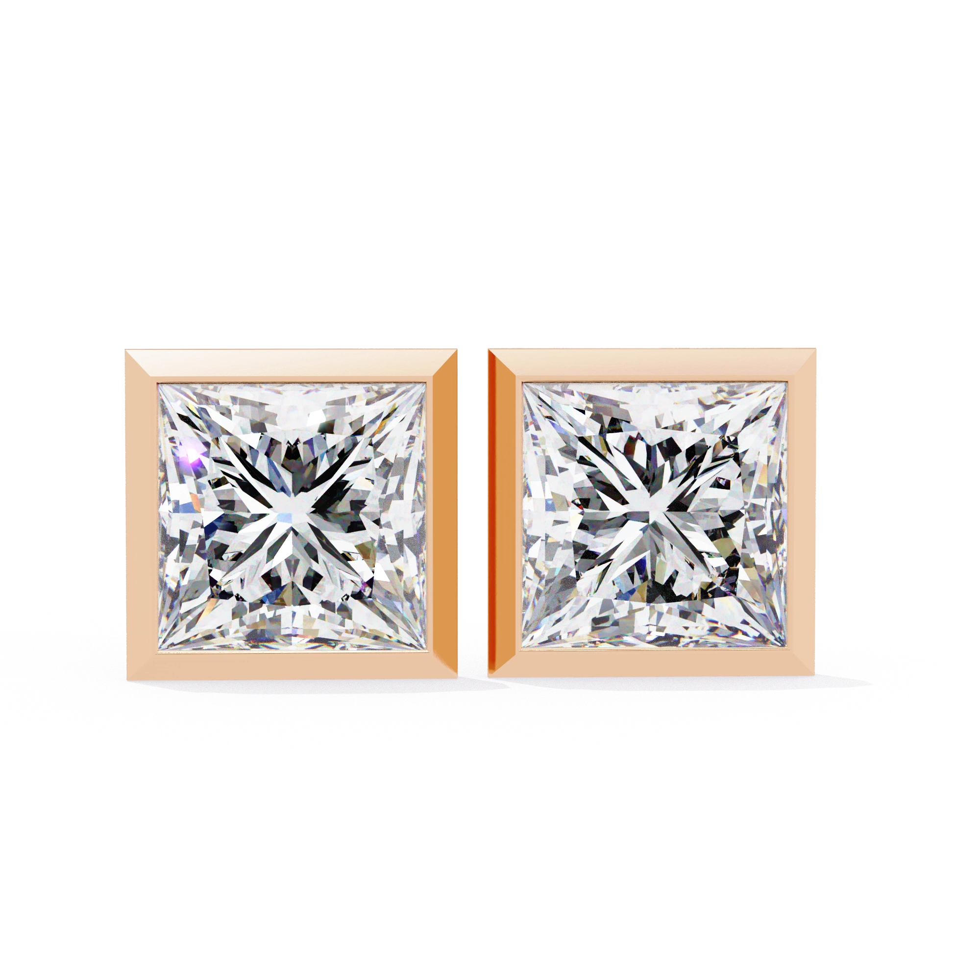 2 Carat Square Diamond Earrings Studs With Flat Back Setting Lab Diamond