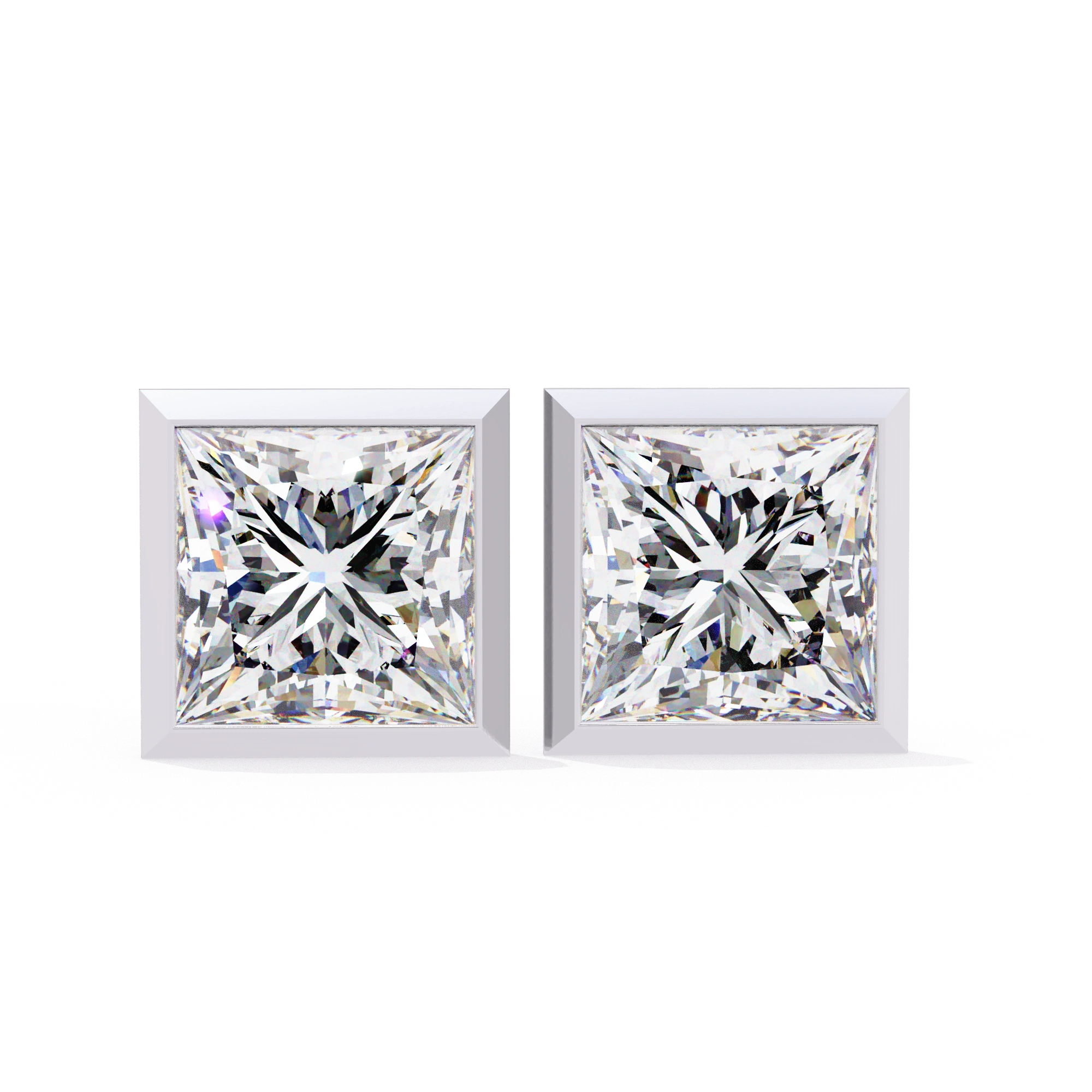 2 Carat Square Diamond Earrings Studs With Flat Back Setting Lab Diamond