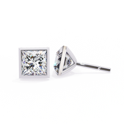 2 Carat Square Diamond Earrings Studs With Flat Back Setting