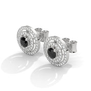 Luxury 2.20 Ct Round Cut Black And White Diamond Halo Stud Earrings